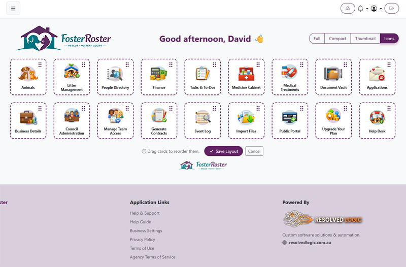 Dashboard layout icons