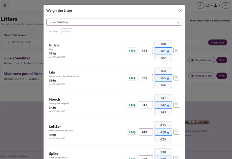 Litter weigh-in tool